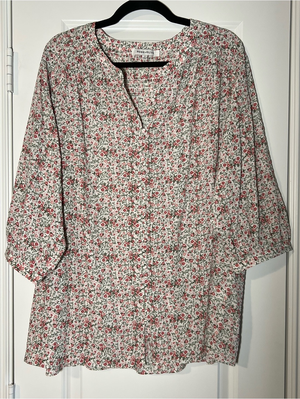 Button-Front Floral Blouse